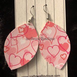 Pink Hearts Teardrop Faux Leather Earring   ER2605   Handmade NWT Boutique